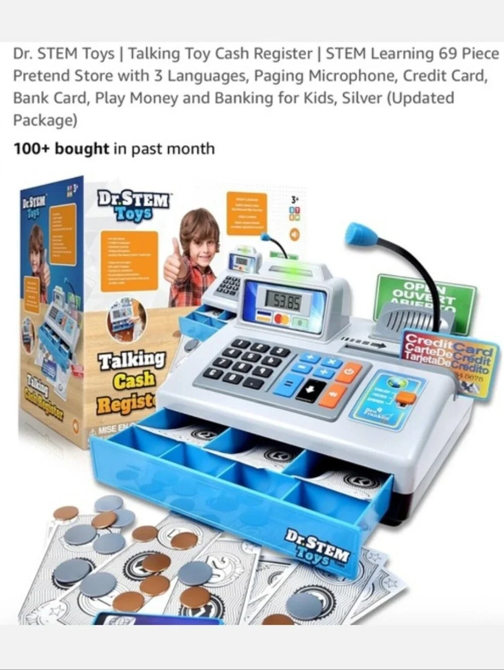 New Dr. Stem Toys Talking Cash Register Toy - Silver, Blue, Black